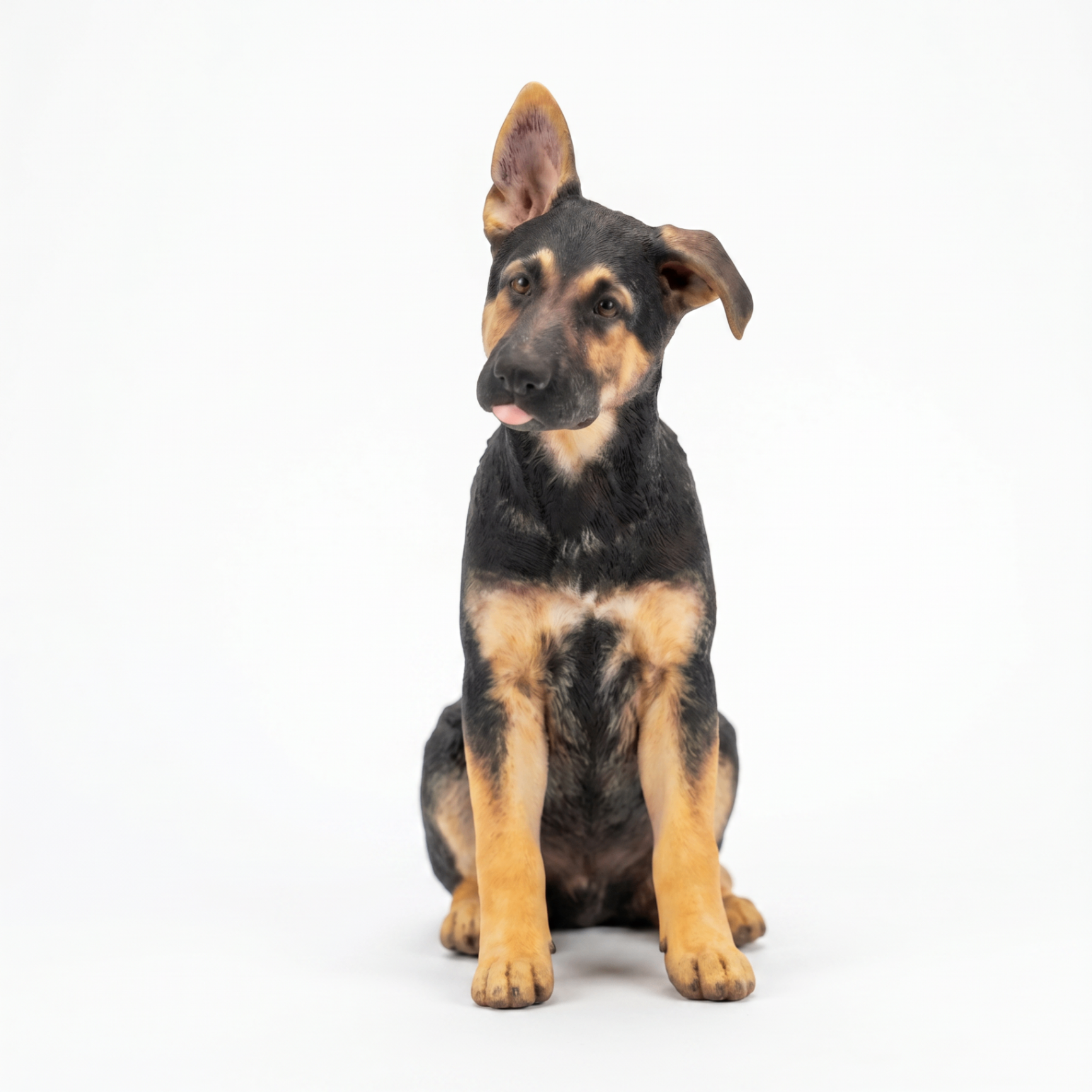 Drie figurines naast elkaar: bulldog, kat en husky